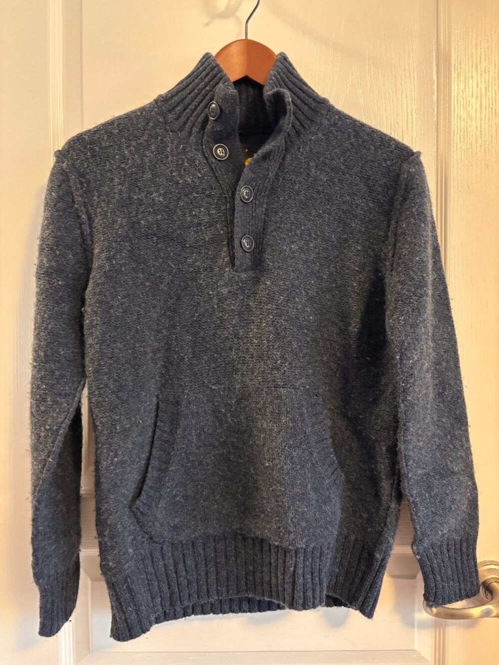 Roots 100% Lambswool Sweater Youth Large Blue Wool Knit Mock Neck Pullover